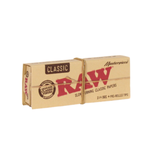 RAW Classic Masterpiece 1¼, King Size, King Size Slim The RAW Classic Masterpiece 1¼ combines the high-quality RAW Classic Papers with RAW Pre-Rolled Tips. It’s so convenient that you’ll never want a different pack!! This handcrafted product is a favorite of smokers the world over. Includes 16 RAW Pre-Rolled Tips (refillable) per pack